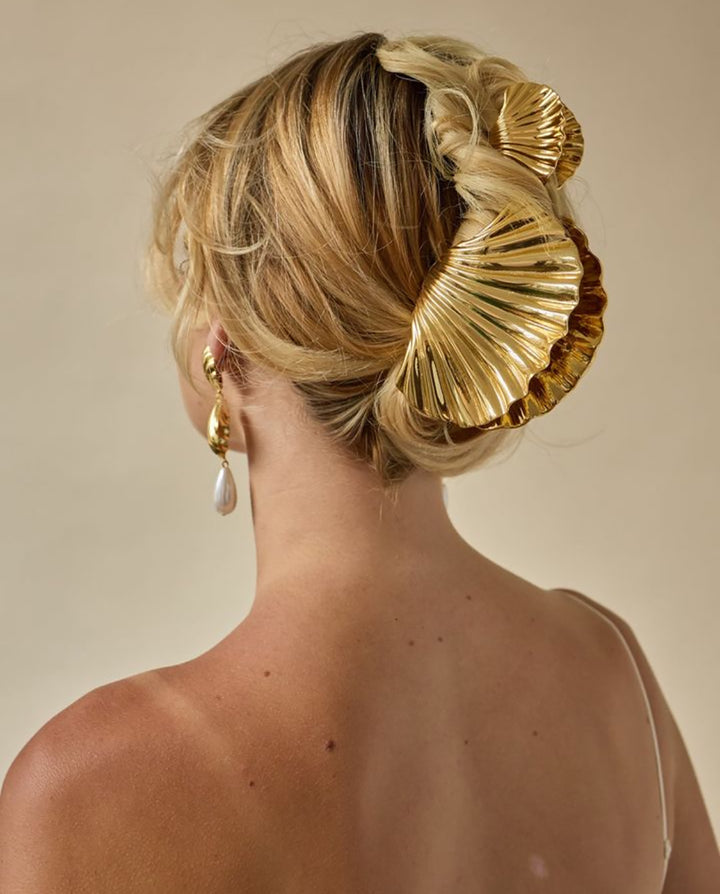 2 Pieces Gold Pleated Fan Shape Hair Claw Clip Set
