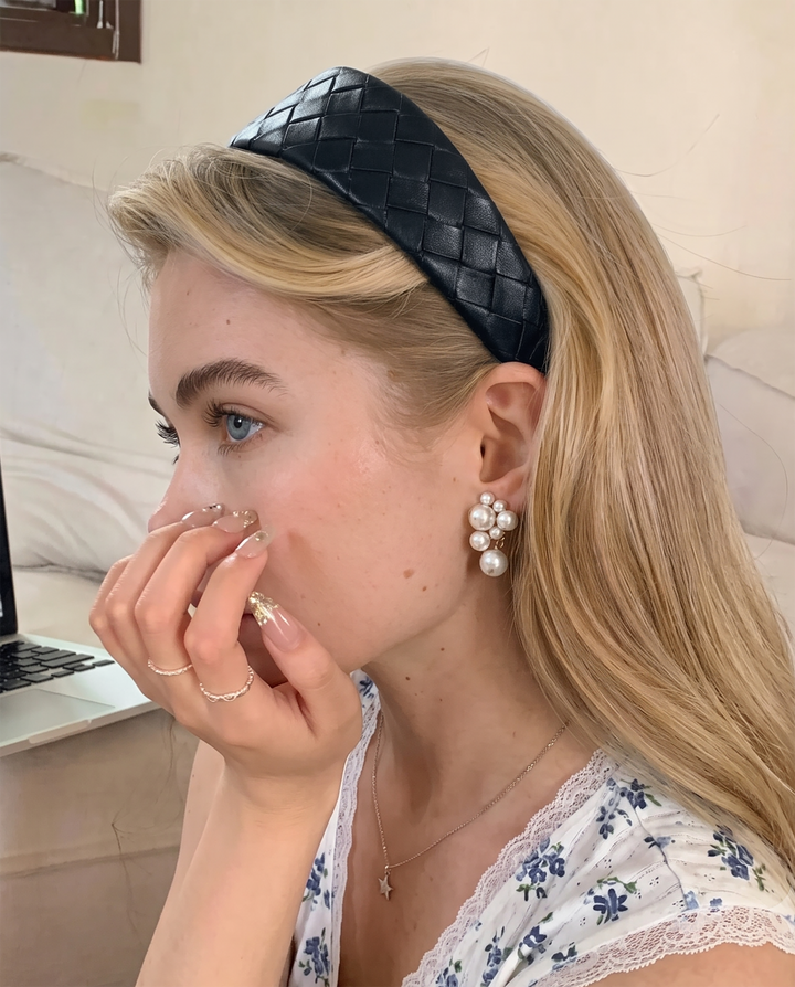 Wide Faux Leather Woven Padded Headband