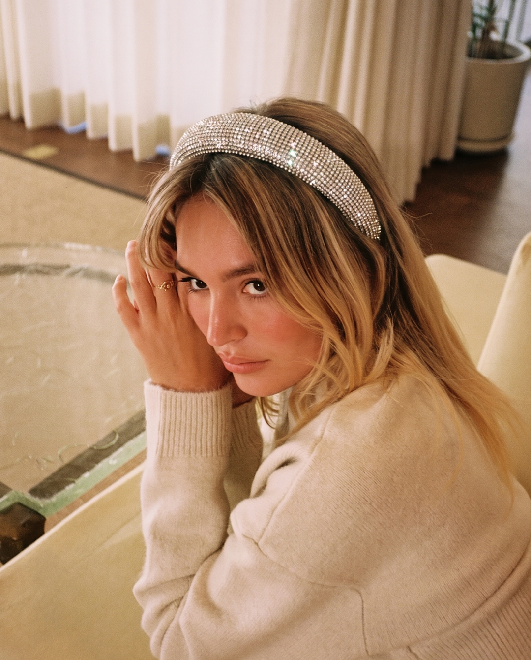 Full Paved Clear Rhinestone Wide Padded Headband