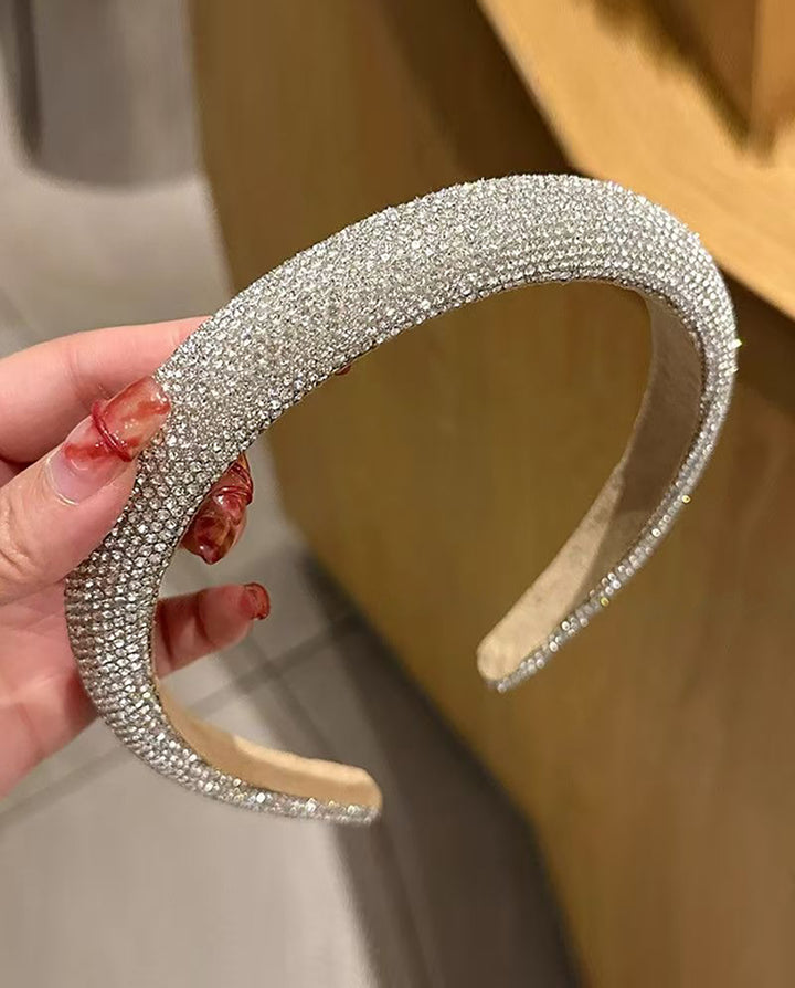 Full Paved Clear Rhinestone Wide Padded Headband