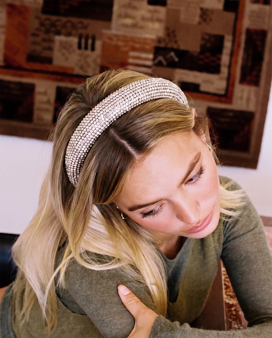 Full Paved Clear Rhinestone Wide Padded Headband