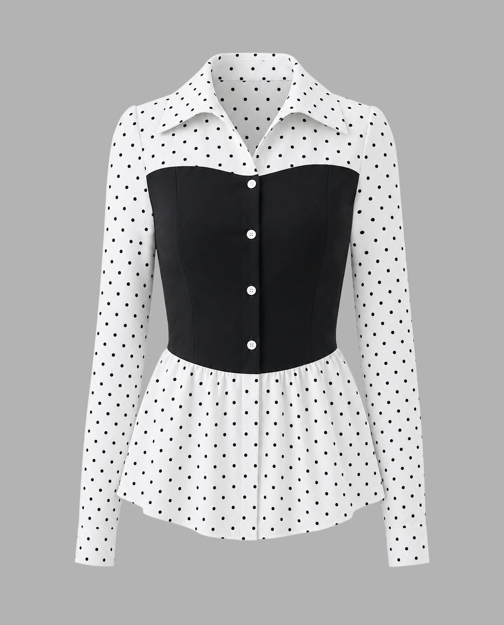 SOLACEPolka Dot Waist Long Sleeve Slim 2-In-1 Blouse