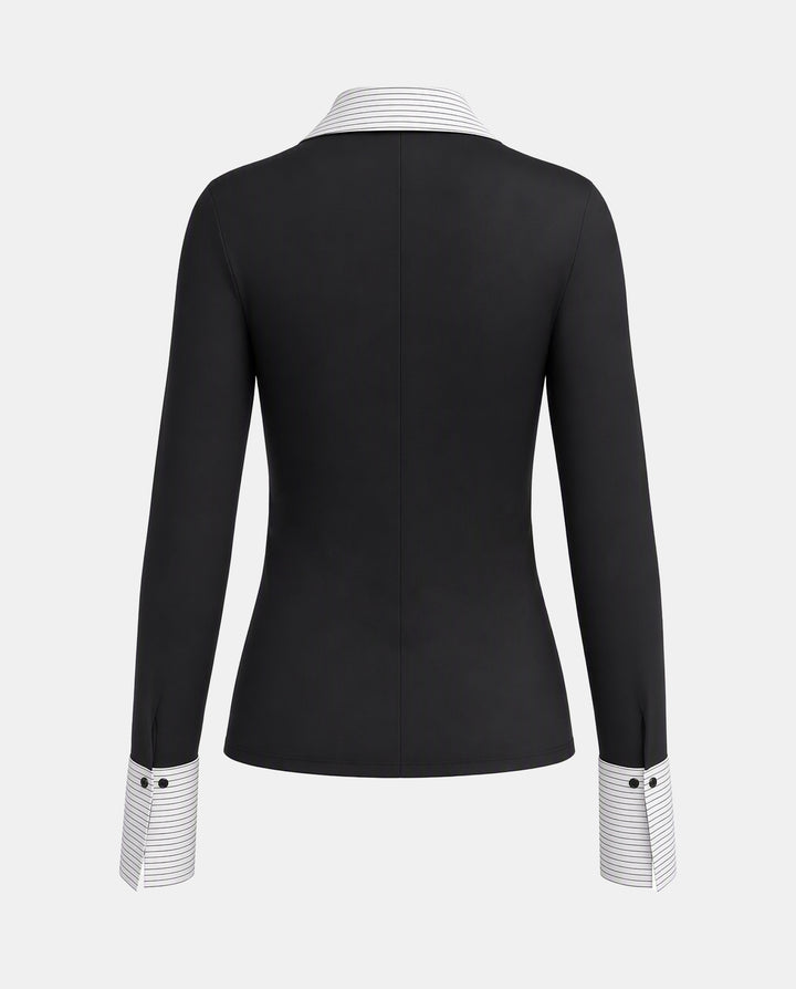 SOLACEWhite Black Stripe Patchwork Collar T-Shirt