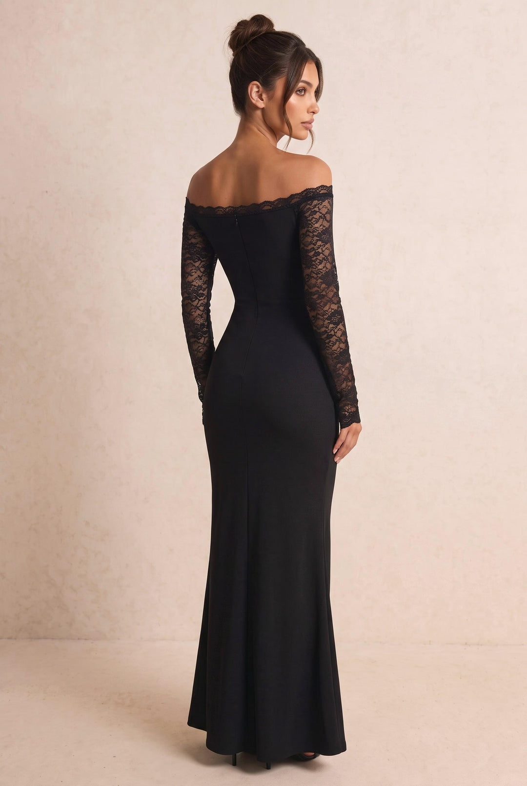 Off-Shoulder Lace Long Sleeve Maxi Dress