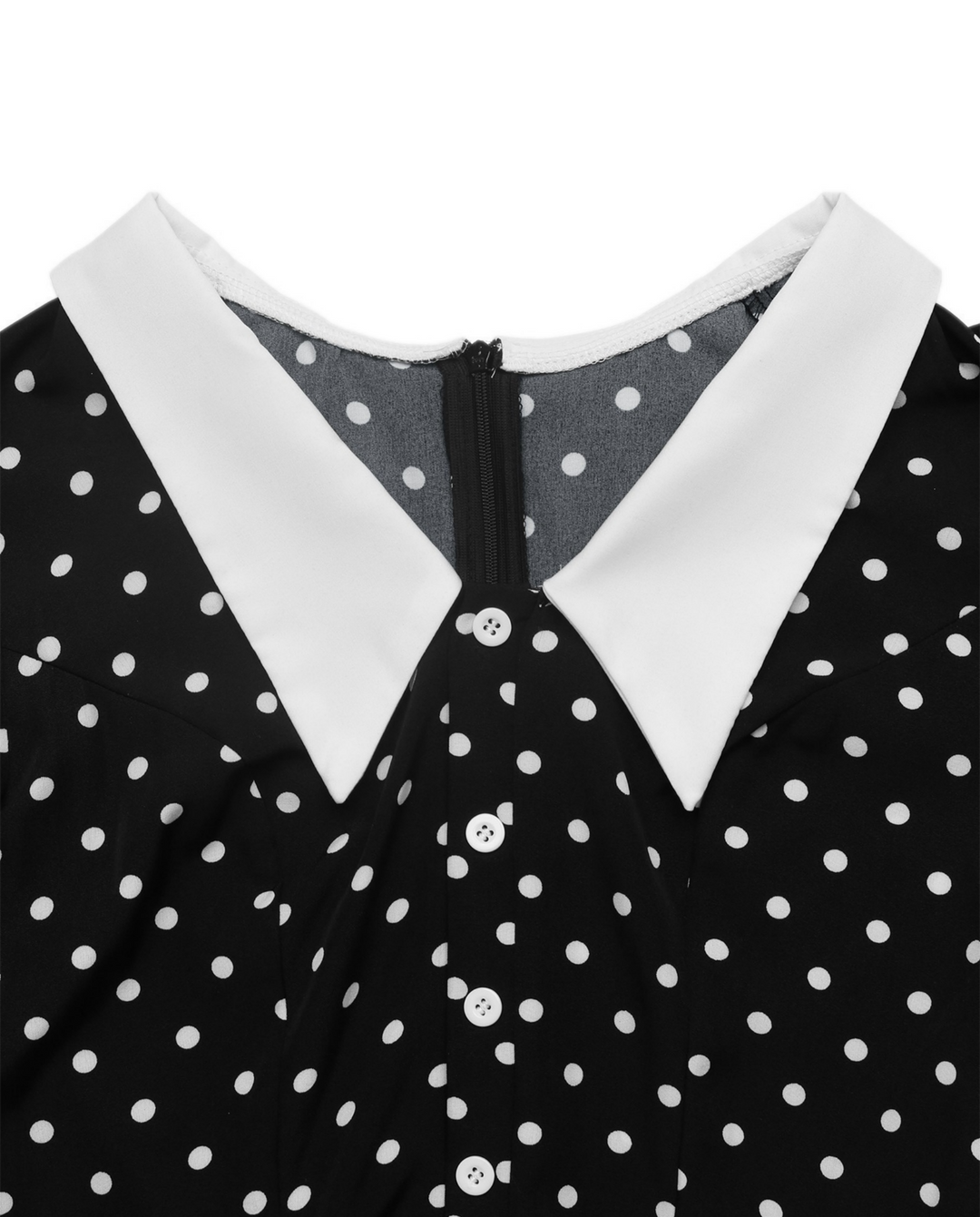 Vintage Polka Dot Contrast Cuff Long Sleeve Dress