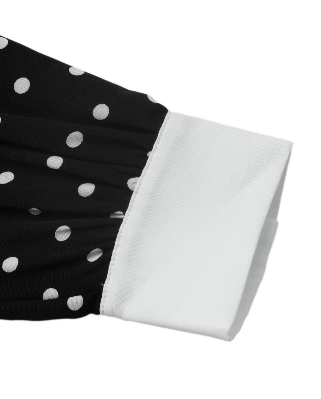Vintage Polka Dot Contrast Cuff Long Sleeve Dress