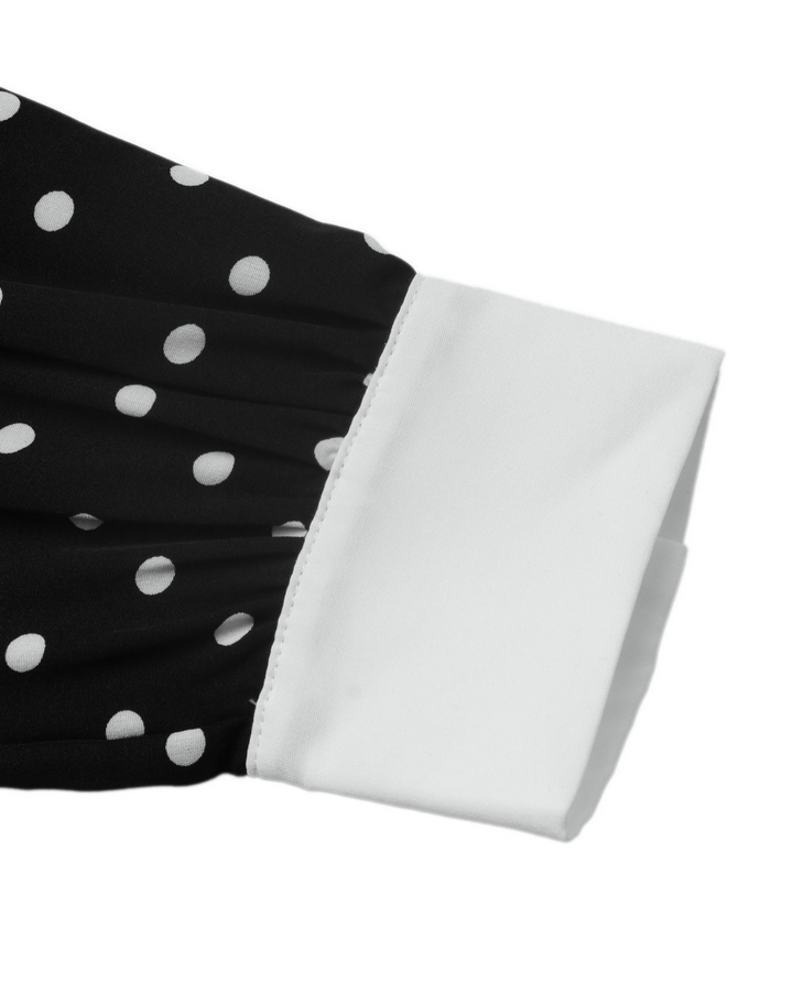 Vintage Polka Dot Contrast Cuff Long Sleeve Dress
