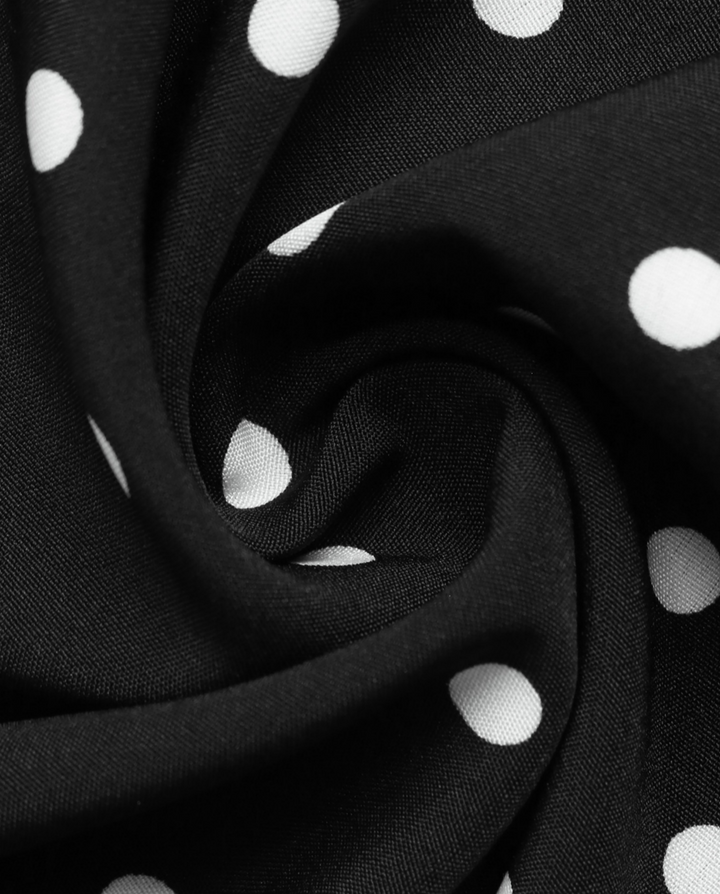Vintage Polka Dot Contrast Cuff Long Sleeve Dress