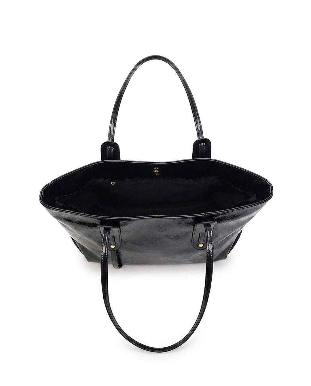 Black Crinkled Patent Large Capacity Tote Bag Casual Shoulder Handbag