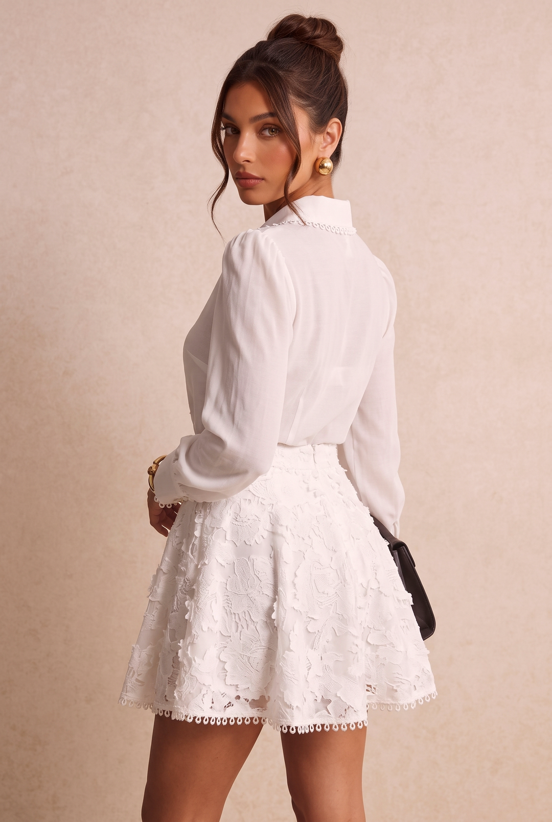SOLACECutwork Lace Puff Sleeve Two Piece Skirt Set