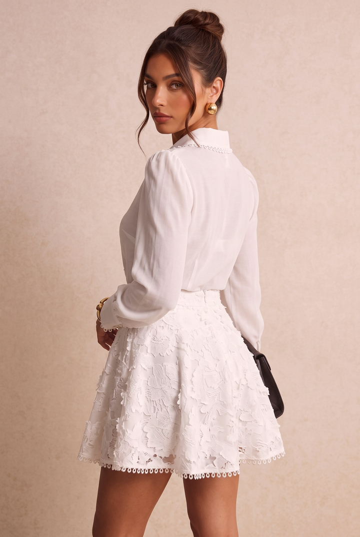 SOLACECutwork Lace Puff Sleeve Two Piece Skirt Set