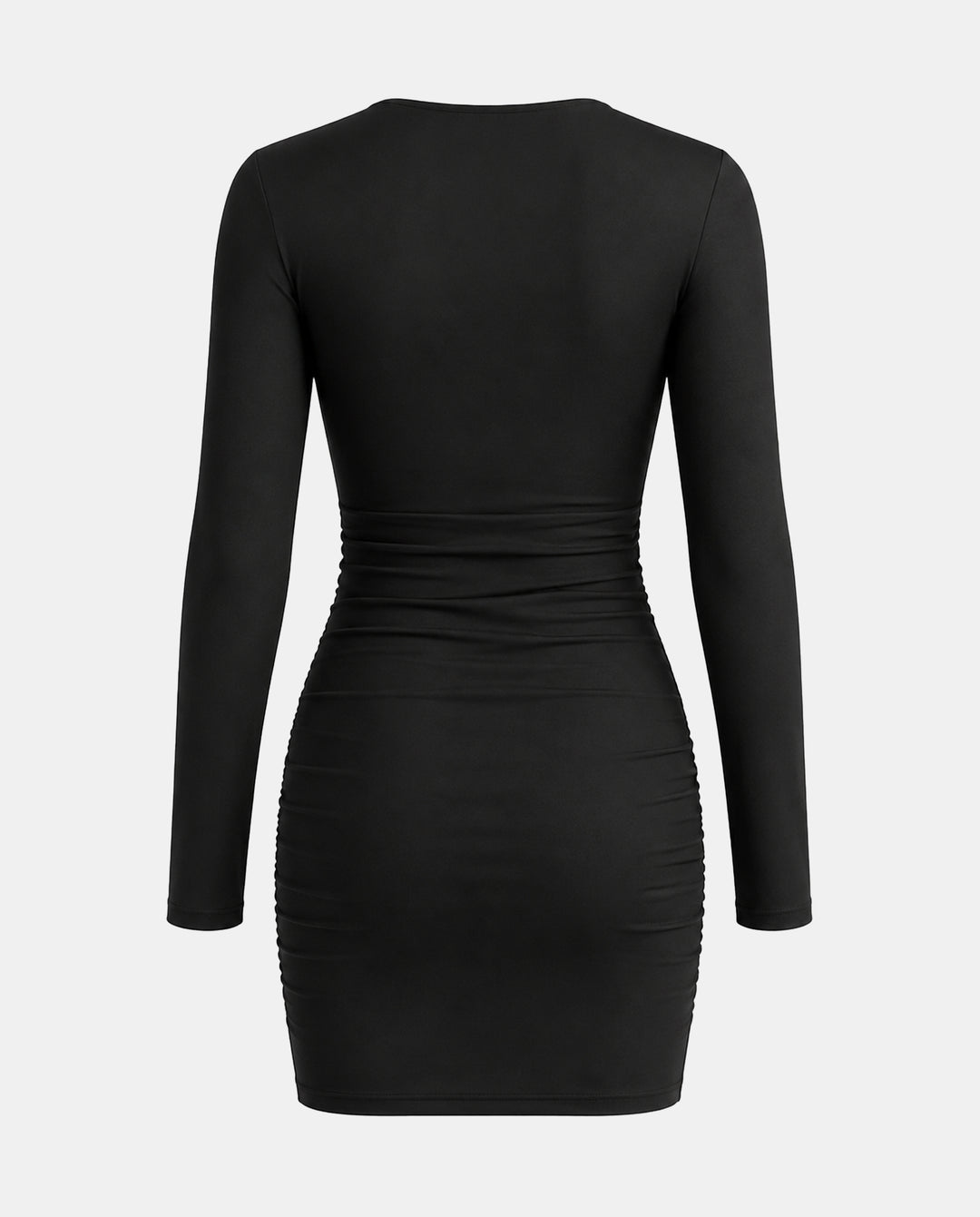 Wave Collar Ruched Long Sleeve Mini Dress