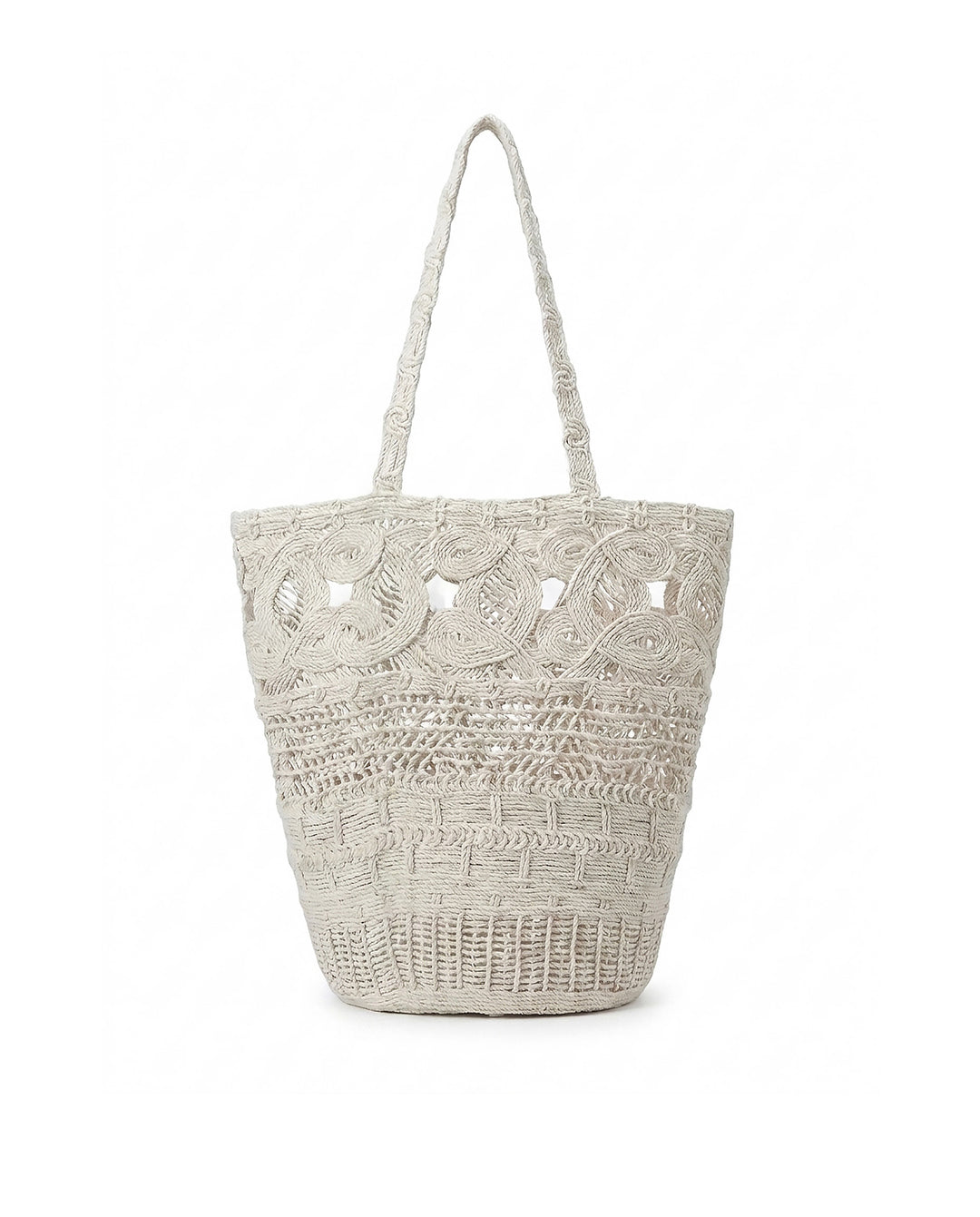 Off White Hollow Crochet Woven Tote Bag Bohemian Beach Shoulder Handbag