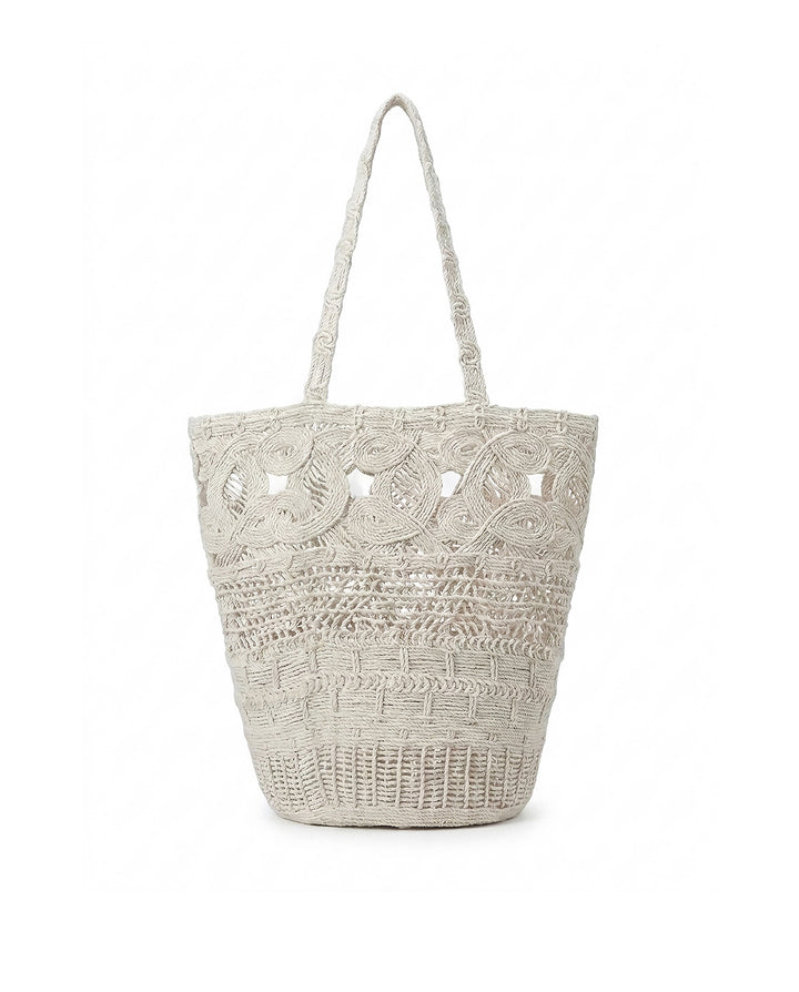 Off White Hollow Crochet Woven Tote Bag Bohemian Beach Shoulder Handbag