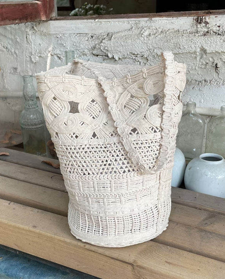 Off White Hollow Crochet Woven Tote Bag Bohemian Beach Shoulder Handbag