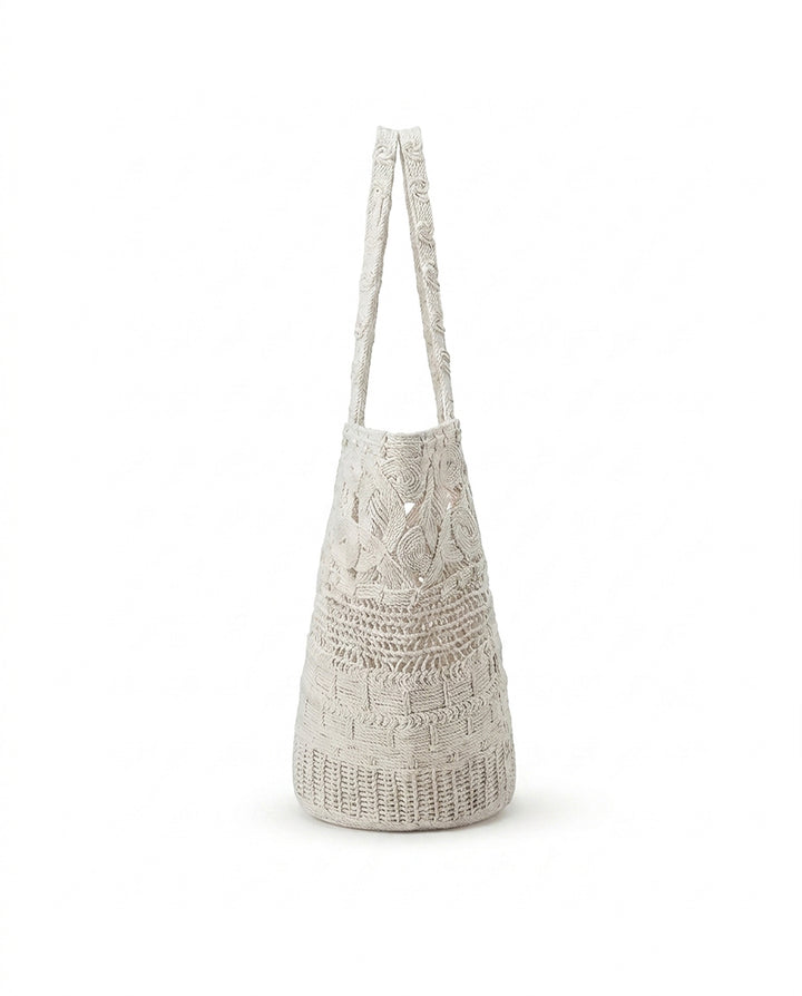 Off White Hollow Crochet Woven Tote Bag Bohemian Beach Shoulder Handbag