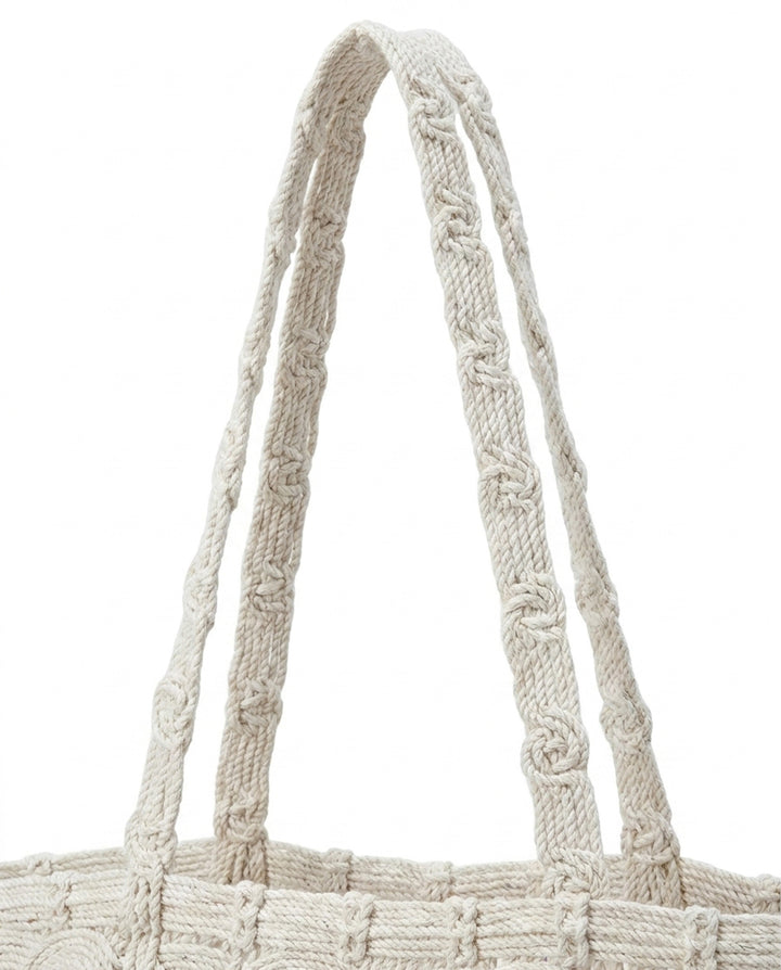 Off White Hollow Crochet Woven Tote Bag Bohemian Beach Shoulder Handbag