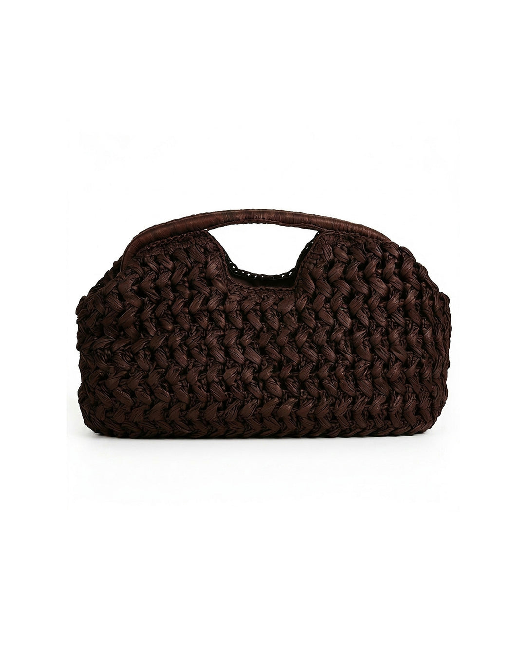 Dark Brown Thick Woven Straw Top Handle Clutch Bag Retro Hollow Handheld Purse