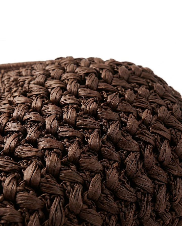 Dark Brown Thick Woven Straw Top Handle Clutch Bag Retro Hollow Handheld Purse