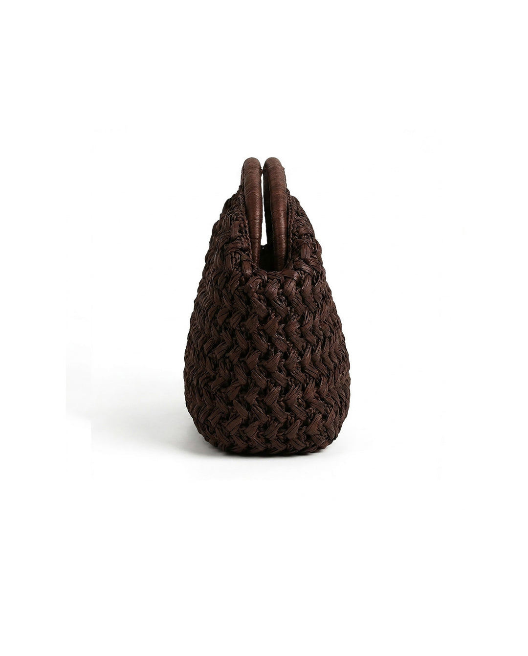 Dark Brown Thick Woven Straw Top Handle Clutch Bag Retro Hollow Handheld Purse