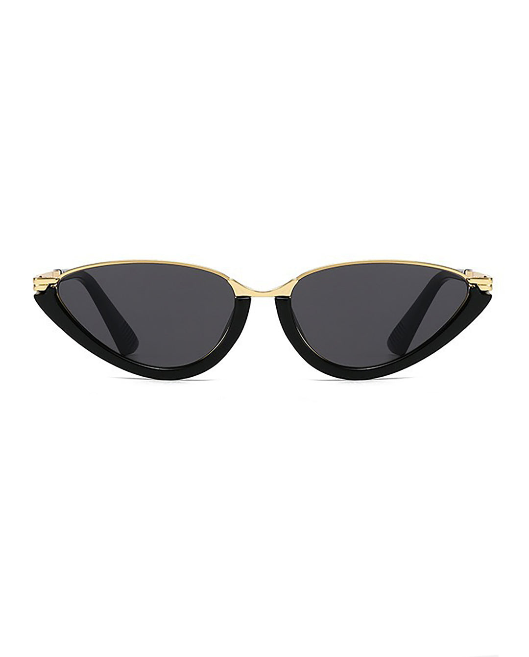 Two-tone Metal Rim Cat Eye Sunglasses Black Gold Frame Solid Smoke Lens