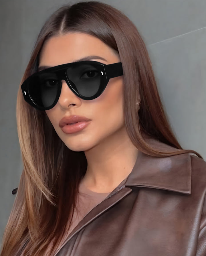 Solid Black Pilot Shield Sunglasses Dark Grey Lens