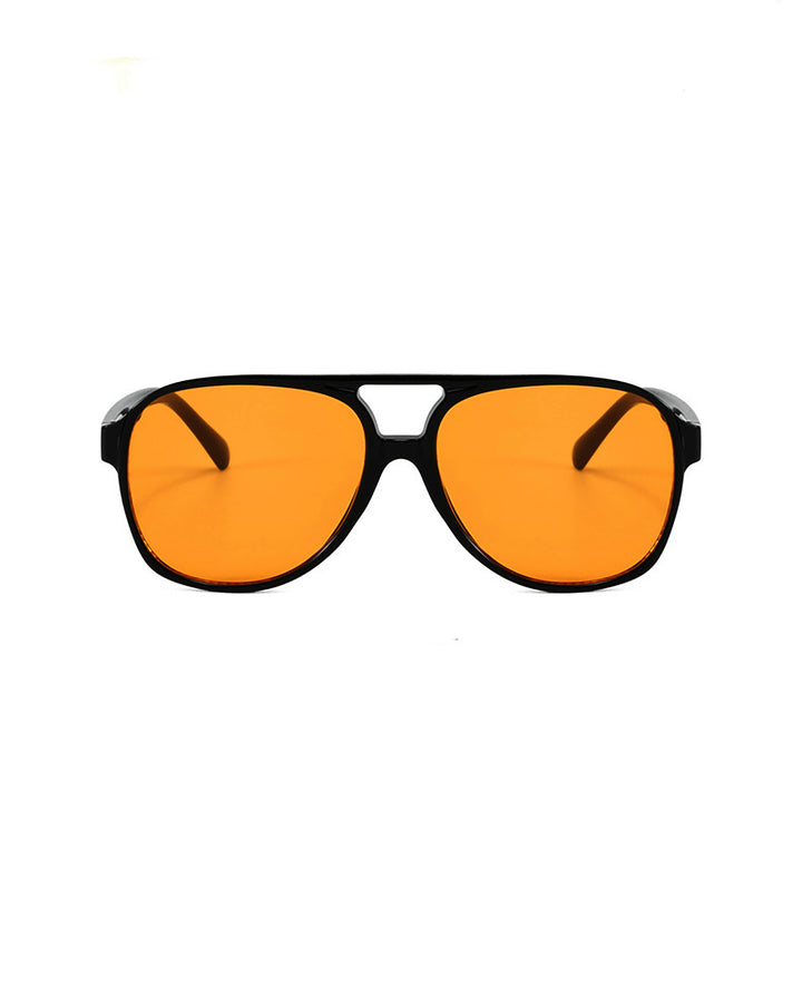 Black Frame Orange Lens Double Bridge Pilot Sunglasses