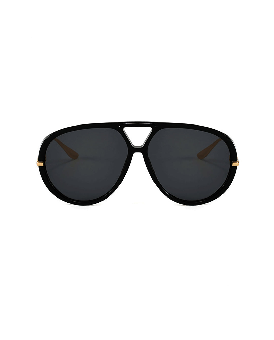 Black Front Frame Gold Metal Temple Double Bridge Pilot Sunglasses