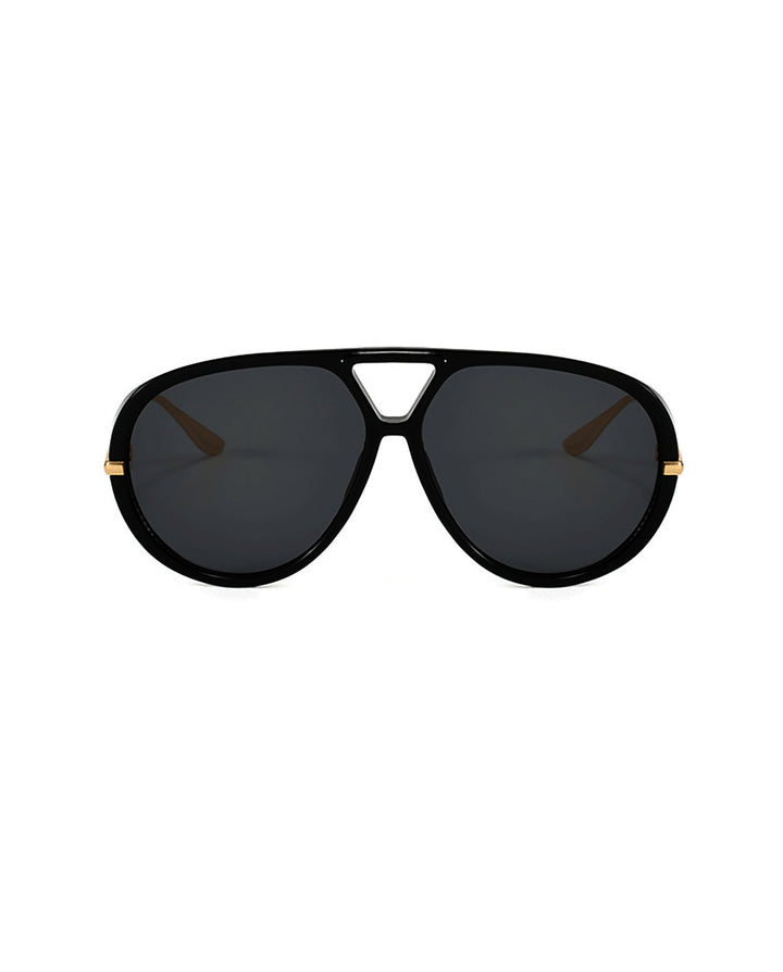 Black Front Frame Gold Metal Temple Double Bridge Pilot Sunglasses