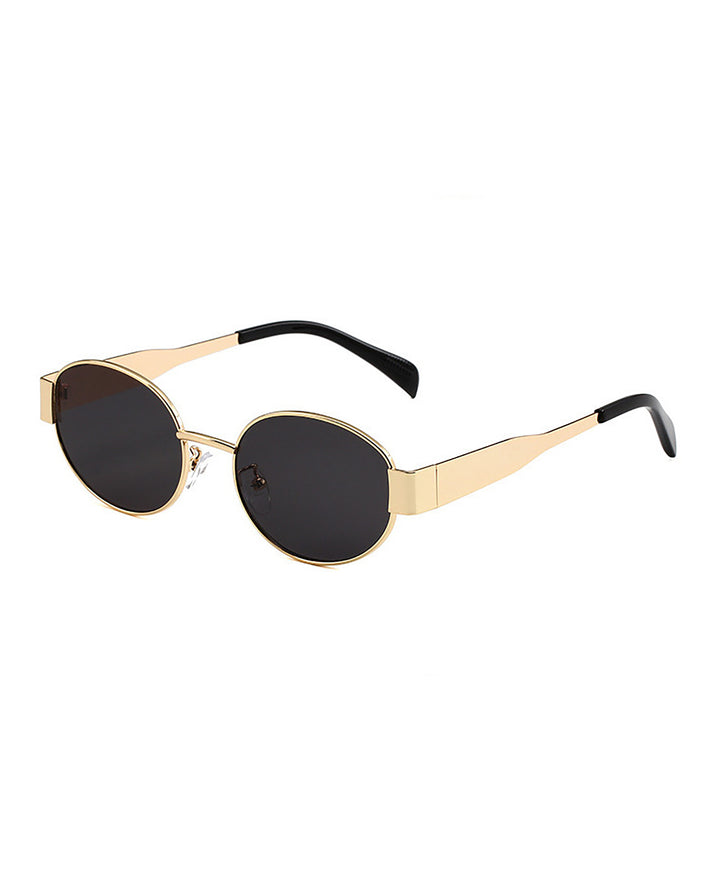 Gold Metal Frame Oval Solid Black Lens Sunglasses