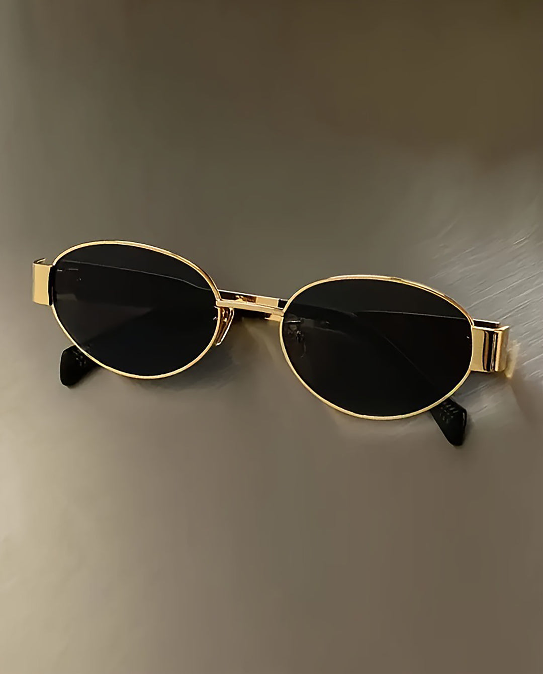 Gold Metal Frame Oval Solid Black Lens Sunglasses