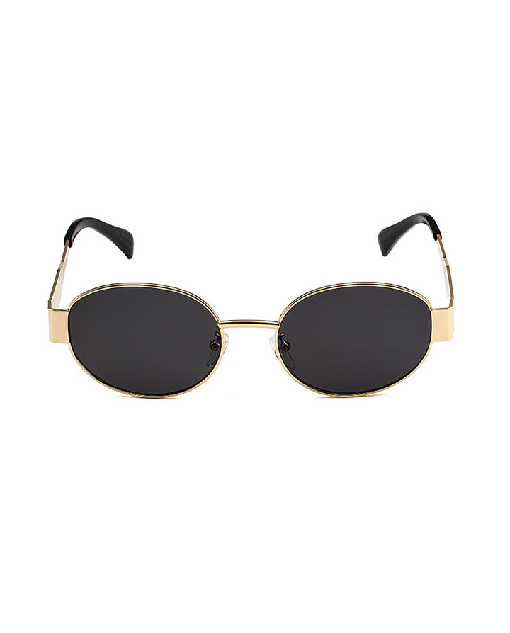 Gold Metal Frame Oval Solid Black Lens Sunglasses