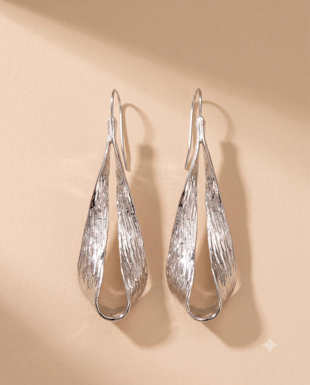 Hammered Textured Teardrop Open Hoop Drop Hook Earrings