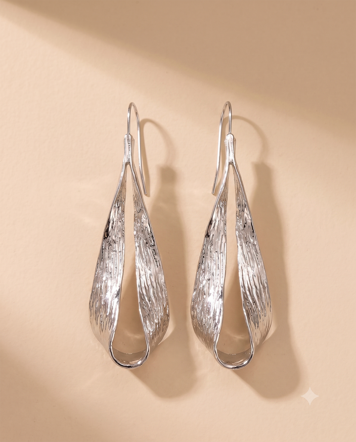 Hammered Textured Teardrop Open Hoop Drop Hook Earrings