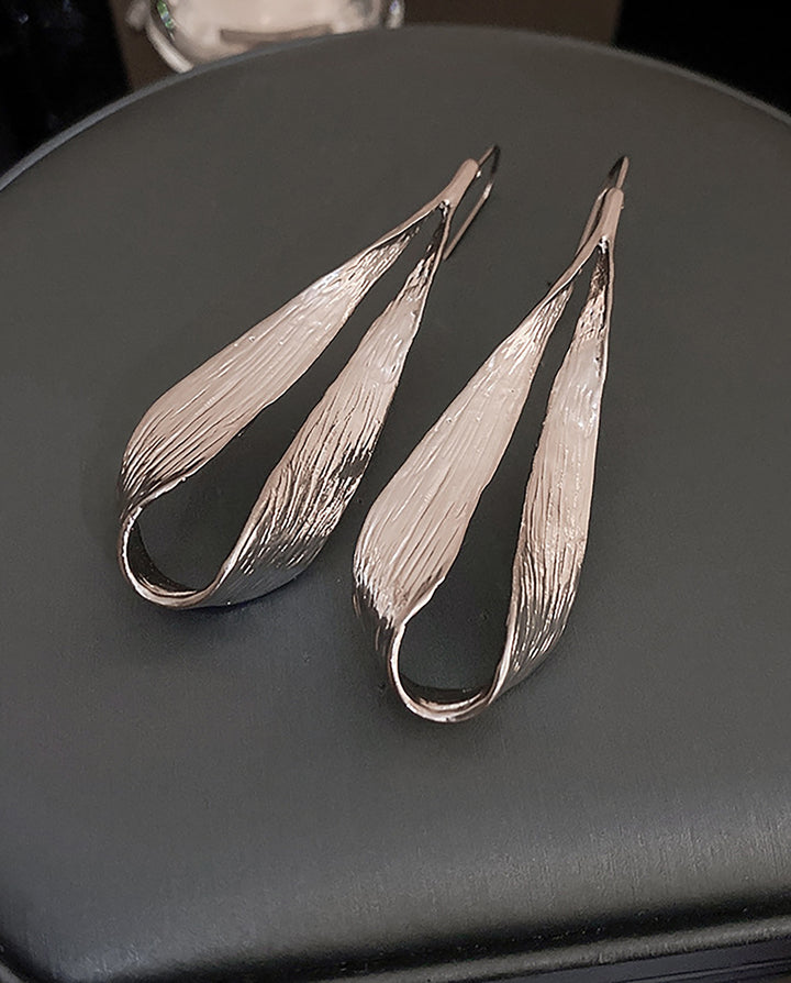 Hammered Textured Teardrop Open Hoop Drop Hook Earrings