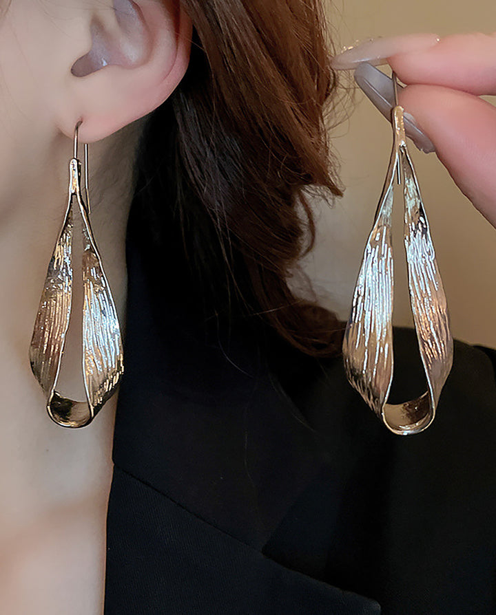 Hammered Textured Teardrop Open Hoop Drop Hook Earrings
