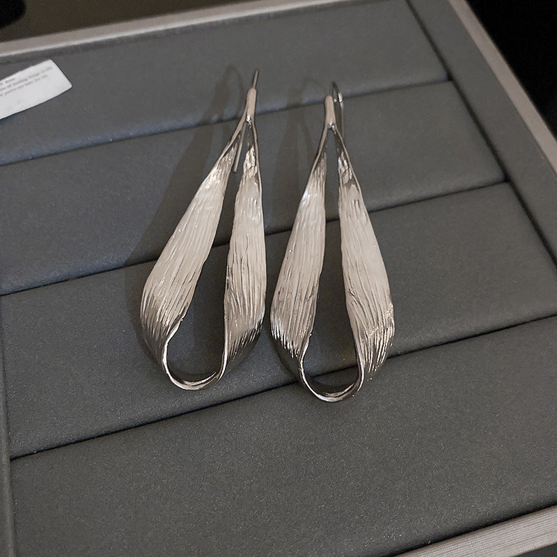 Hammered Textured Teardrop Open Hoop Drop Hook Earrings