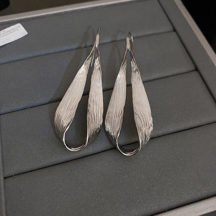 Hammered Textured Teardrop Open Hoop Drop Hook Earrings