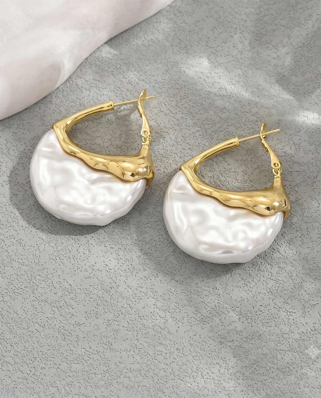 Irregular Baroque Pearl Gold Hoop Huggie Drop Earrings