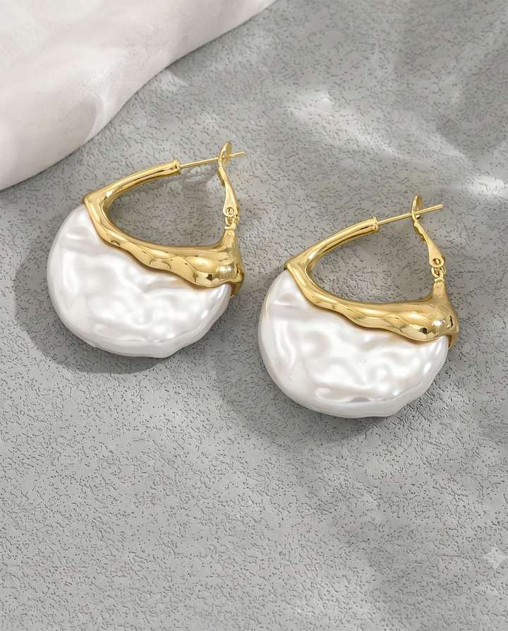 Irregular Baroque Pearl Gold Hoop Huggie Drop Earrings