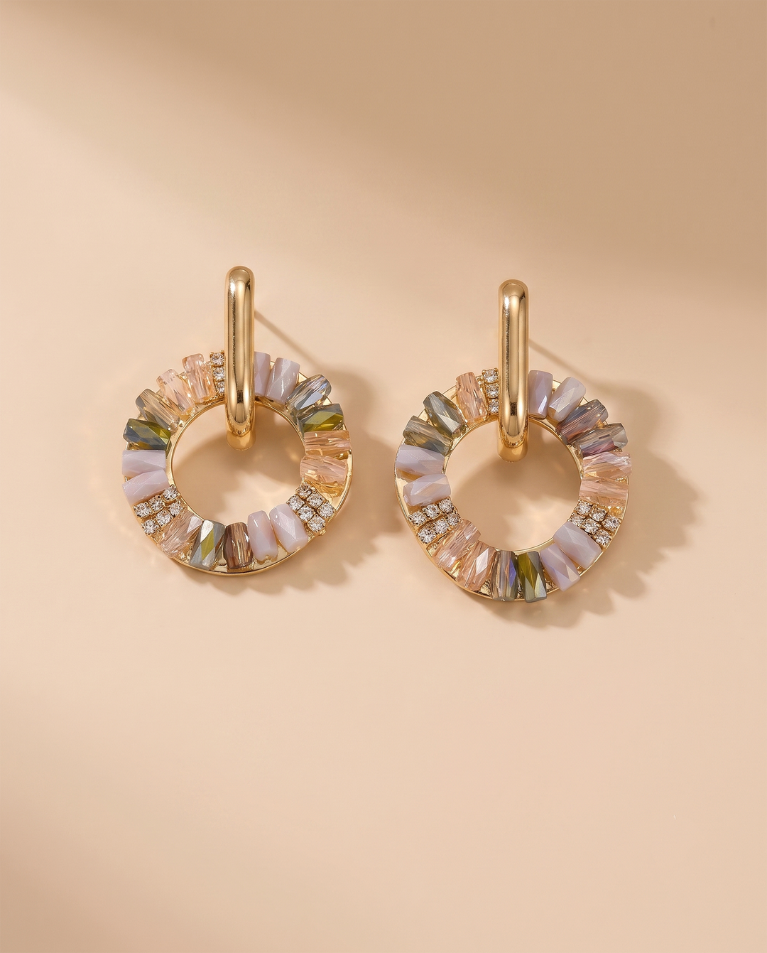 Gradient Crystal Hollow Circle Double Layer Drop Hoop Earrings