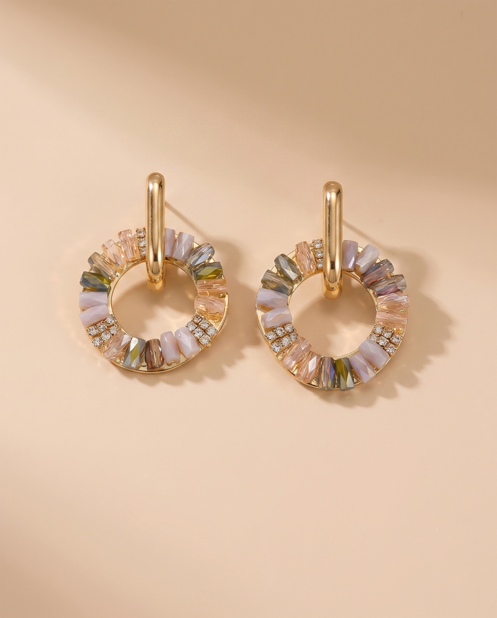 Gradient Crystal Hollow Circle Double Layer Drop Hoop Earrings