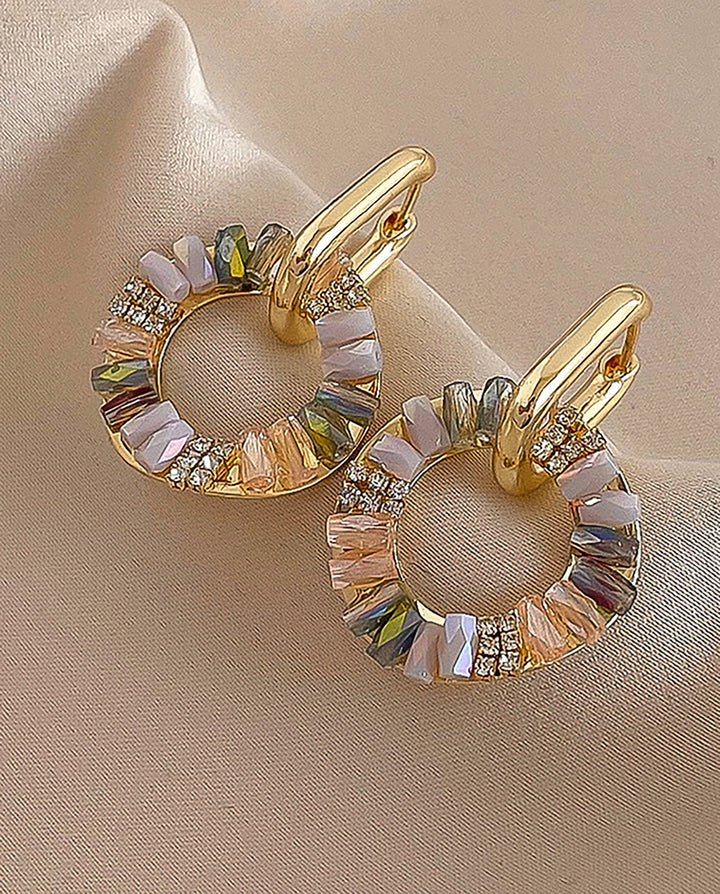 Gradient Crystal Hollow Circle Double Layer Drop Hoop Earrings