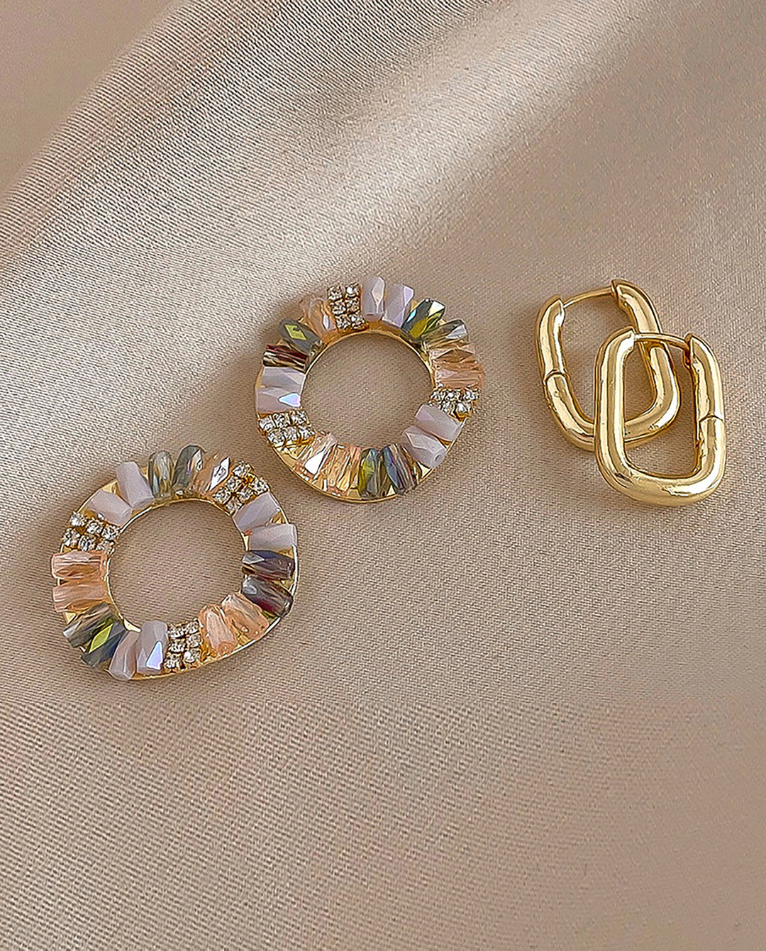 Gradient Crystal Hollow Circle Double Layer Drop Hoop Earrings