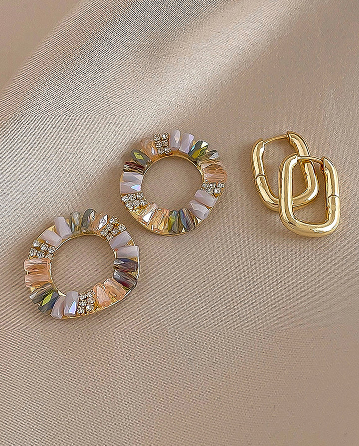 Gradient Crystal Hollow Circle Double Layer Drop Hoop Earrings