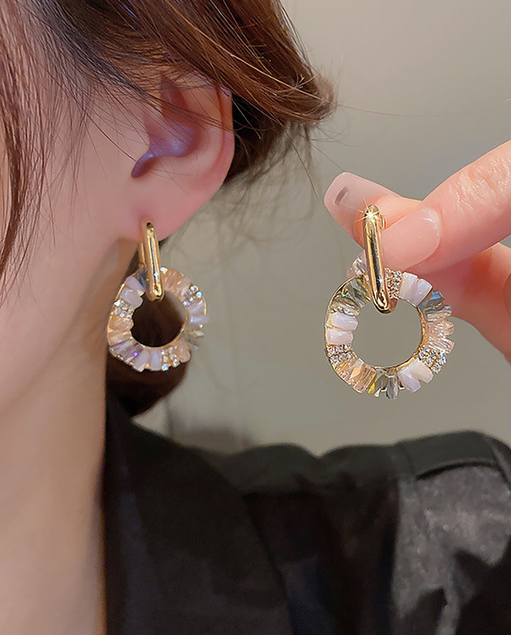 Gradient Crystal Hollow Circle Double Layer Drop Hoop Earrings