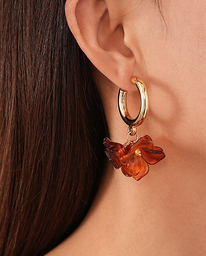 Marbled Floral Gold C-Hoop Stud Earrings