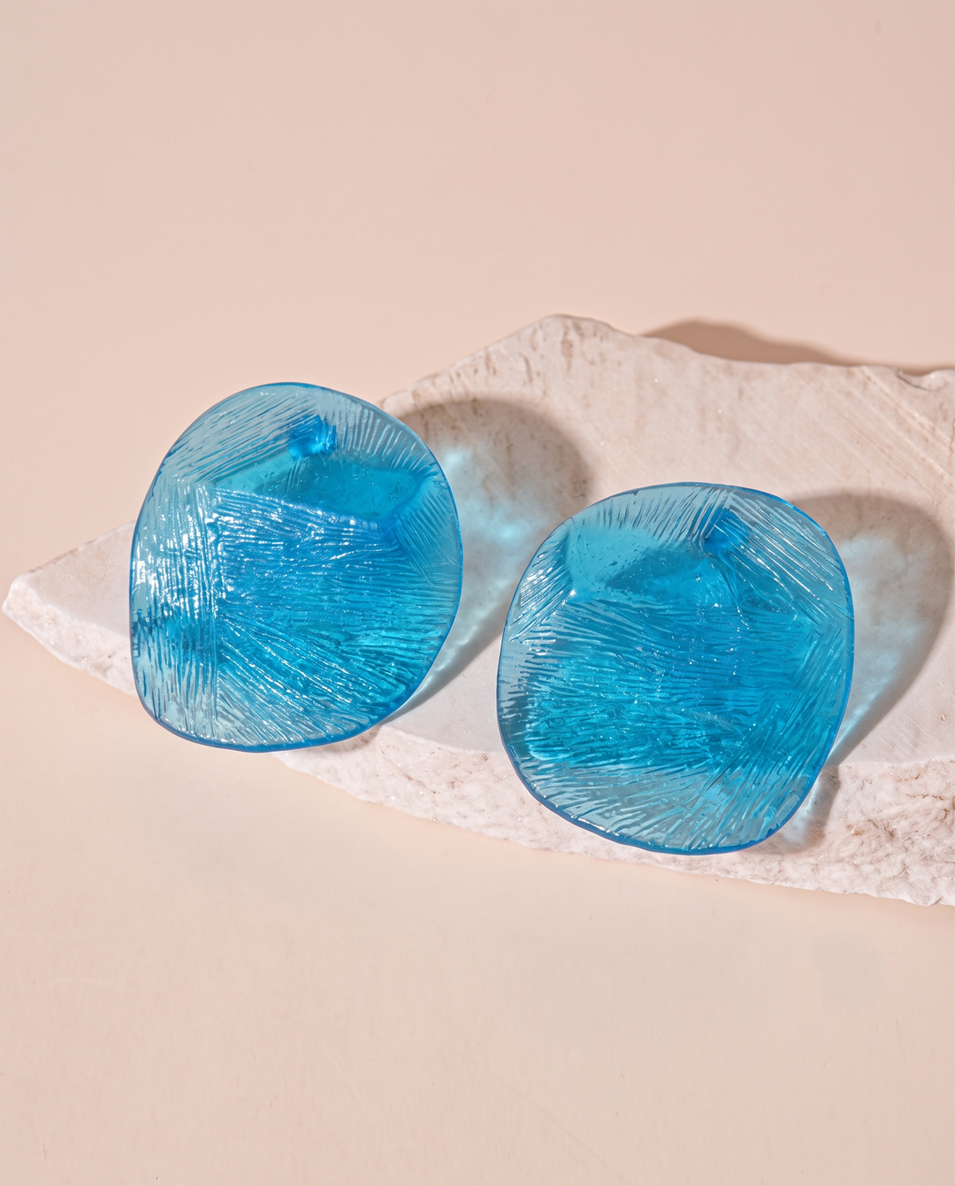 Transparent Blue Textured Irregular Square Resin Stud Earrings