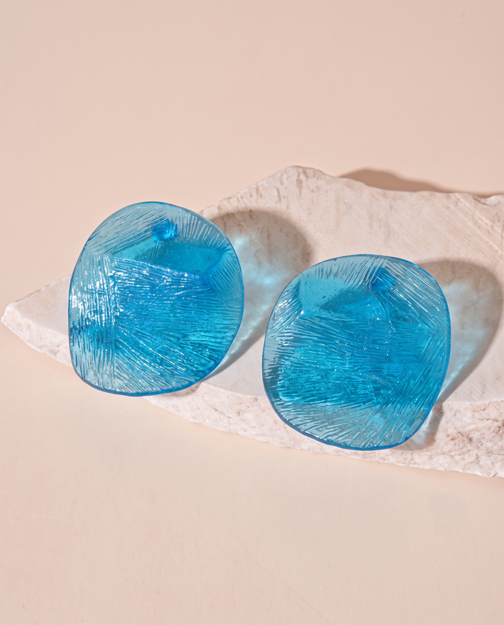 Transparent Blue Textured Irregular Square Resin Stud Earrings