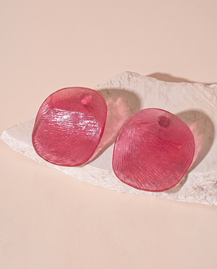 Transparent Gradient Red Textured Irregular Round Resin Stud Earrings